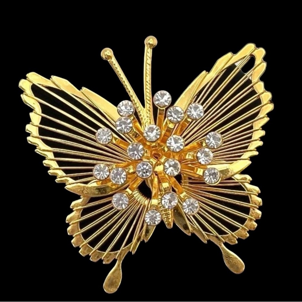 Vintage Monet “Spinneret” Gold Plated w/ Swarovski Crystals Butterfly Brooch
